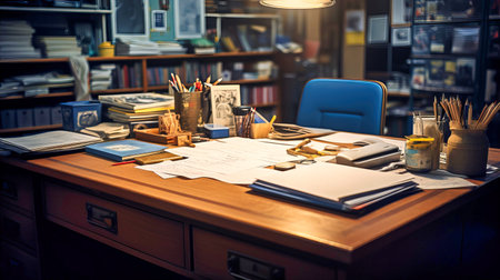 Serene elegance of the teacher's desk, a command post for guiding young minds,の素材