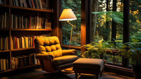 Poetic solitude of a silent reading corner, a sanctuary for the wandering minds,の素材