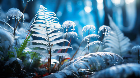 Sublime whisper of icy winds through vibrant, resilient fronds, telling tales of enduring beauty,の素材