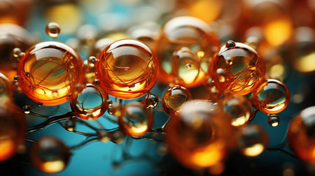 Abstract Spheres of Golden Hues Dance Amidst Blue Vistas in a Close-up Macro World of Wonderの素材