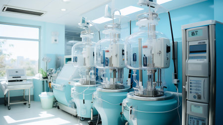 Advanced Medical Equipment in a Bright Hospital Laboratory with a Focus on Healthcare Innovationの素材