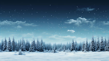Enchanting Winter Night Sky Over Snow-Covered Pine Forest in Pristine Wilderness Landscapeの素材