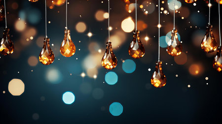 Glimmering Festive Decor with Hanging Teardrop Crystals Illuminating a Magical Eveningの素材