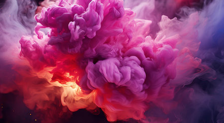Vivid Pink and Red Ink Cloud Explosion in Water Creating an Abstract Artistic Expressionの素材