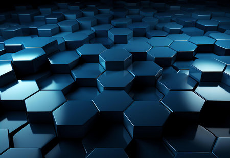 Endless Sea of Hexagons Creating a Monochromatic Landscape in Shades of Reflective Blueの素材
