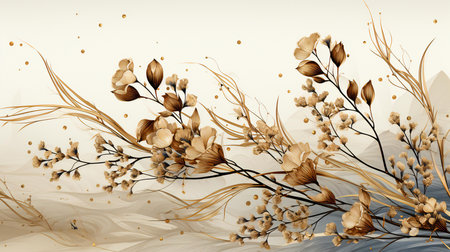Elegant Floral Artistry with Golden Hues and Delicate Petals Adorning a Soft Backgroundの素材