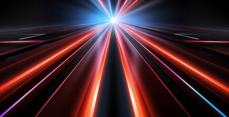 Convergence of Speed and Light: A High-Velocity Journey Through a Tunnel of Luminous Linesの素材