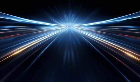 Dynamic Light Explosion in Dark Space, Abstract Concept of Speed, Energy, and Motionの素材