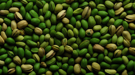 Assorted Fresh Pistachio Nuts Closeup Texture, Healthy Snack Background in Natural Green Huesの素材