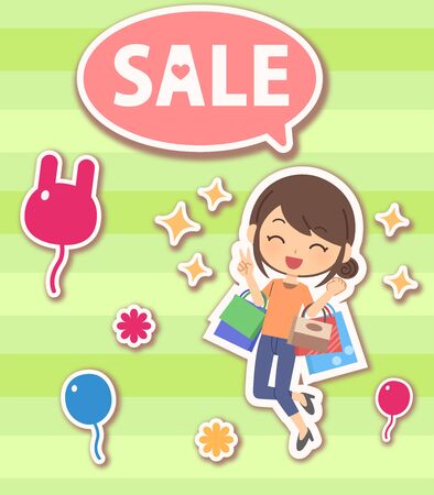 A woman rejoicing at a bargain priceのイラスト素材