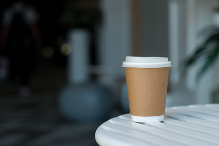 Recycle paper coffee cup in coffee cafe 