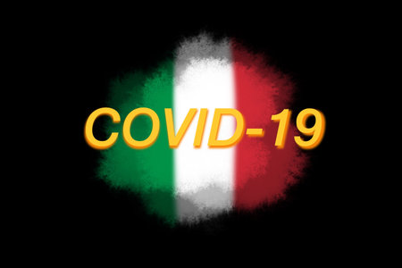 COVID-19 on Italy flag backgroundの写真素材