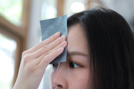 Asian girl makeup her face in the houseの写真素材