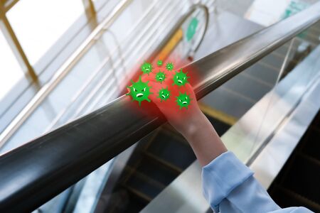 Covid-19 on the Public escalator in buildingの写真素材