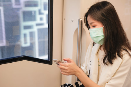 Asian girl with face mask to protect covid19