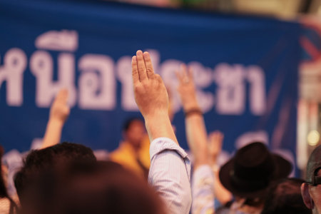 Tree fingers for freedom,Students and people movement anti government, Bangkok, Thailand, Oct 29,...