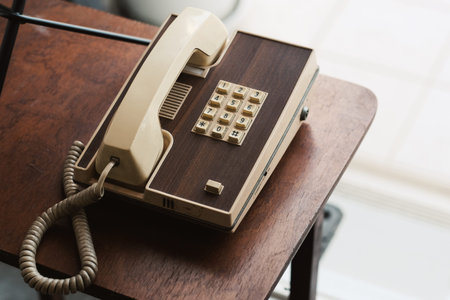 white vintage telephone in hotel lobby