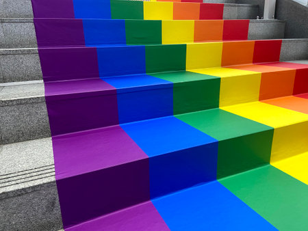 Rainbow color on the staircase, LGBT Pride Monthの写真素材