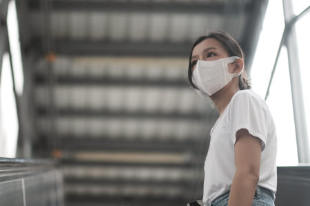 Asian women with surgical mask in public space