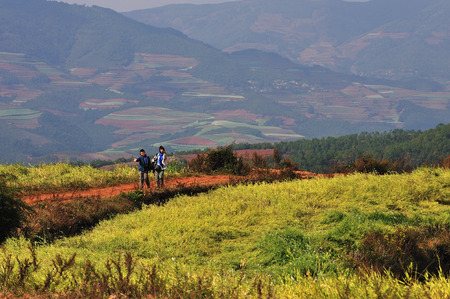 Dongchuan Yunnan red clay field sceneryのeditorial素材
