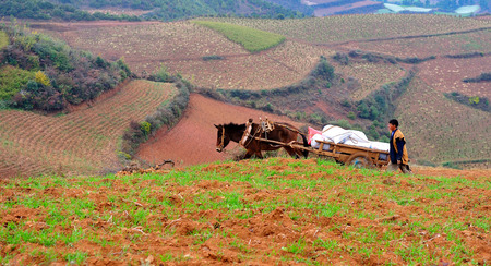 Dongchuan Yunnan red clay field sceneryのeditorial素材