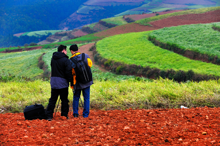 Dongchuan Yunnan red clay field sceneryのeditorial素材