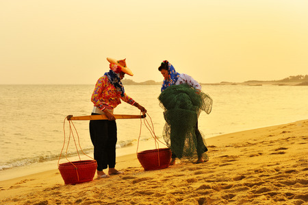 The fishing maidens at the beach sideのeditorial素材