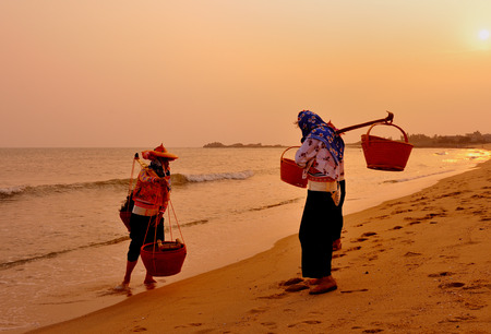 The fishing maidens at the beach sideのeditorial素材