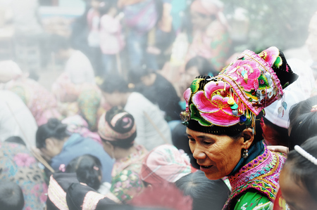 The Yi ethnic people with their traditional costumeのeditorial素材