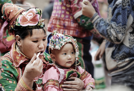 The Yi ethnic people with their traditional costumeのeditorial素材