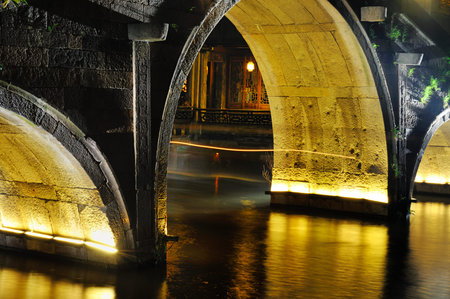 Night view of Wuzhen ancient townの写真素材