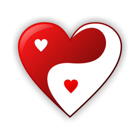 jing jang heart illustration red and white whith shadowの写真素材