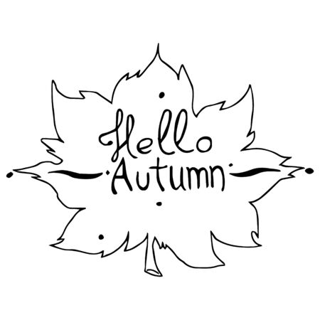 Vector illustration of Hello autumn hand drawn lettering, decorated by handrawn wreath. Beautiful graphic design for cards, postcards, invitations, banners, posters.のイラスト素材