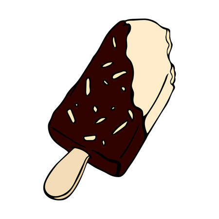 Vector illustratio. Hand drawn doodle with ice cream. Sketch style vector illustration for cafe menu, card, birthday card decoration.のイラスト素材