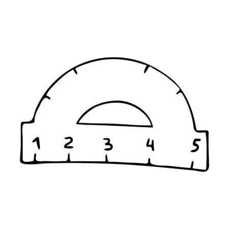 Protractor ruler tool drawing in doodle style. Vector illustration. The only item back to school set. Design for decoration greeting card, poster, gift label.のイラスト素材