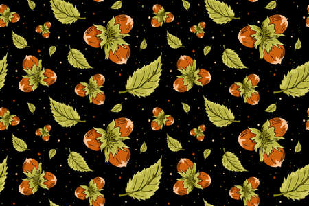 Vector seamless pattern with hazelnuts and leaves. Hazelnut nuts hand drawn sketch. Organic healthy food. Modern background for packaging, ads, textile, labels and other designs.のイラスト素材