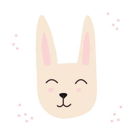 Vector illustration of a cute rabbit face. Design for printing greeting card, poster, baby clothes, fabric.のイラスト素材
