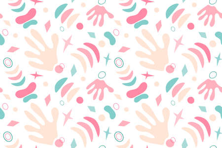 Vector seamless background pattern with different abstract shapes and textures. Artistic universal background. Design for poster, card, invitation, header, cover, placard, brochure, flyer and more.のイラスト素材