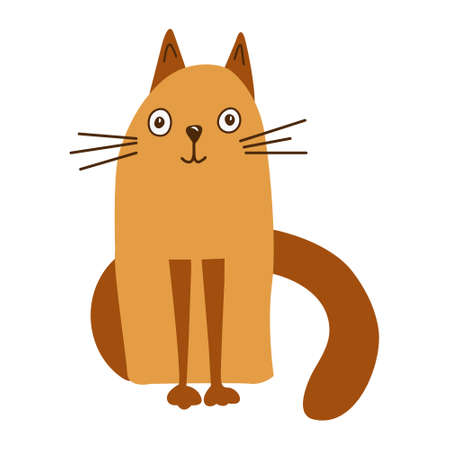 Sitting cute cat in funny cartoon style. Cute pets. Vector trendy style greeting card design, print t-shirt.のイラスト素材