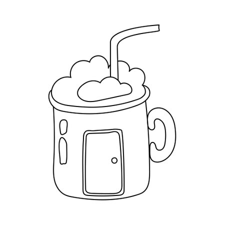 Vector illustration magic Christmas mug with marshmallow. For greeting cards, coloring book, posters, wallpaper, postcards, stickers and seasonal design.のイラスト素材
