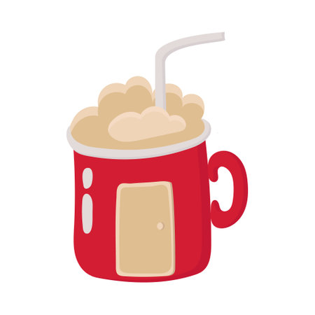 Vector illustration magic Christmas mug with marshmallow. For greeting cards, coloring book, posters, wallpaper, postcards, stickers and seasonal design.のイラスト素材