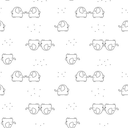 Seamless pattern with cute elephants on a white background. Vector background in childish style great for fabric and textile, baby clothes, packaging designs, cards and banners.のイラスト素材
