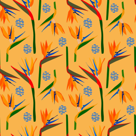 Elegance seamless pattern with Strelitzia flowers. Vector design for textile, fashion, paper, packaging and branding.のイラスト素材