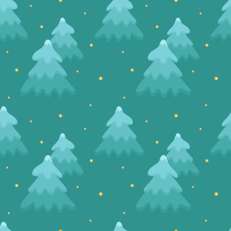 Seamless Christmas pattern with Christmas trees of turquoise color on a turquoise background. Festive background for Christmas decorations, cards and banners, winter holidays christmas decorationのイラスト素材