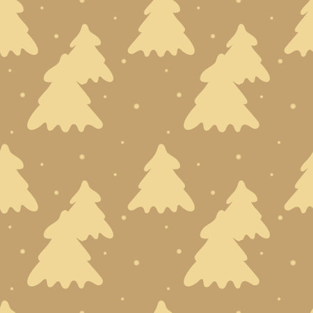 Seamless Christmas pattern with Christmas trees and stars of gold color on a golden background.のイラスト素材