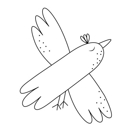 Stylized cute flying bird isolated on white background. Hand drawn doodle vector illustration. Design element for greeting card, sticker, magnet, leaflet.のイラスト素材