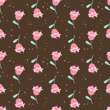 Vector seamless pattern with stylized delicate pink flowers with green leaves.のイラスト素材