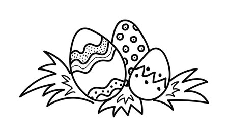 Easter eggs isolated on a white background. Traditional food and symbol for the Orthodox and Catholic holidays. They can be used in seasonal design for Easter, in textiles, coloring and postcards.のイラスト素材