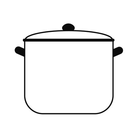 Vector Illustration of image of cooking pots in doodle style isolated on white background. Hot food kitchen. Simple logo designのイラスト素材