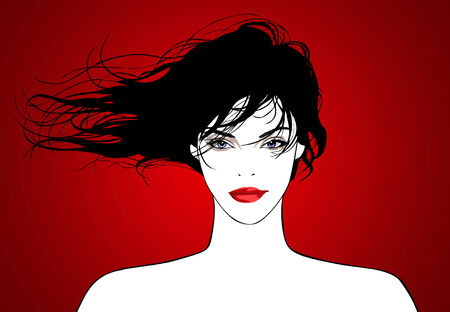 Very pretty young woman with flying hair: vectorのイラスト素材